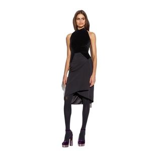 Tom Ford LIGHT STRETCH CADY AND VELVET HALTERNECK DRESS NWT Size 4